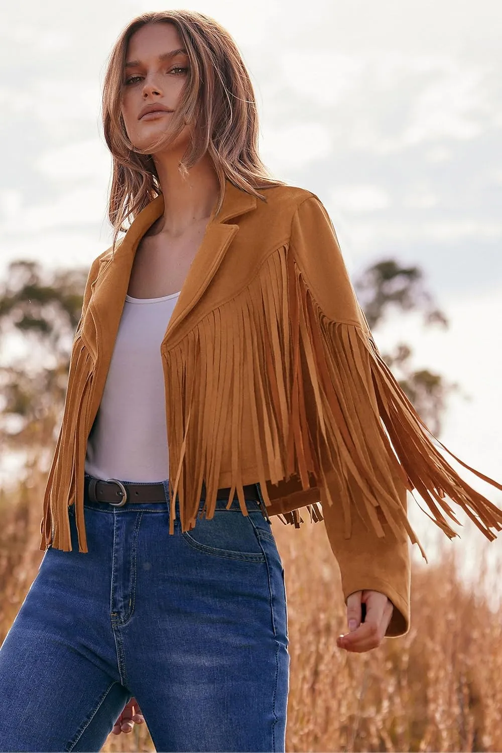 PRETTYGARDEN Women's Faux Suede Leather Jackets Tassel Motorcycle Cropped Coats 2025 Fashion Clothes