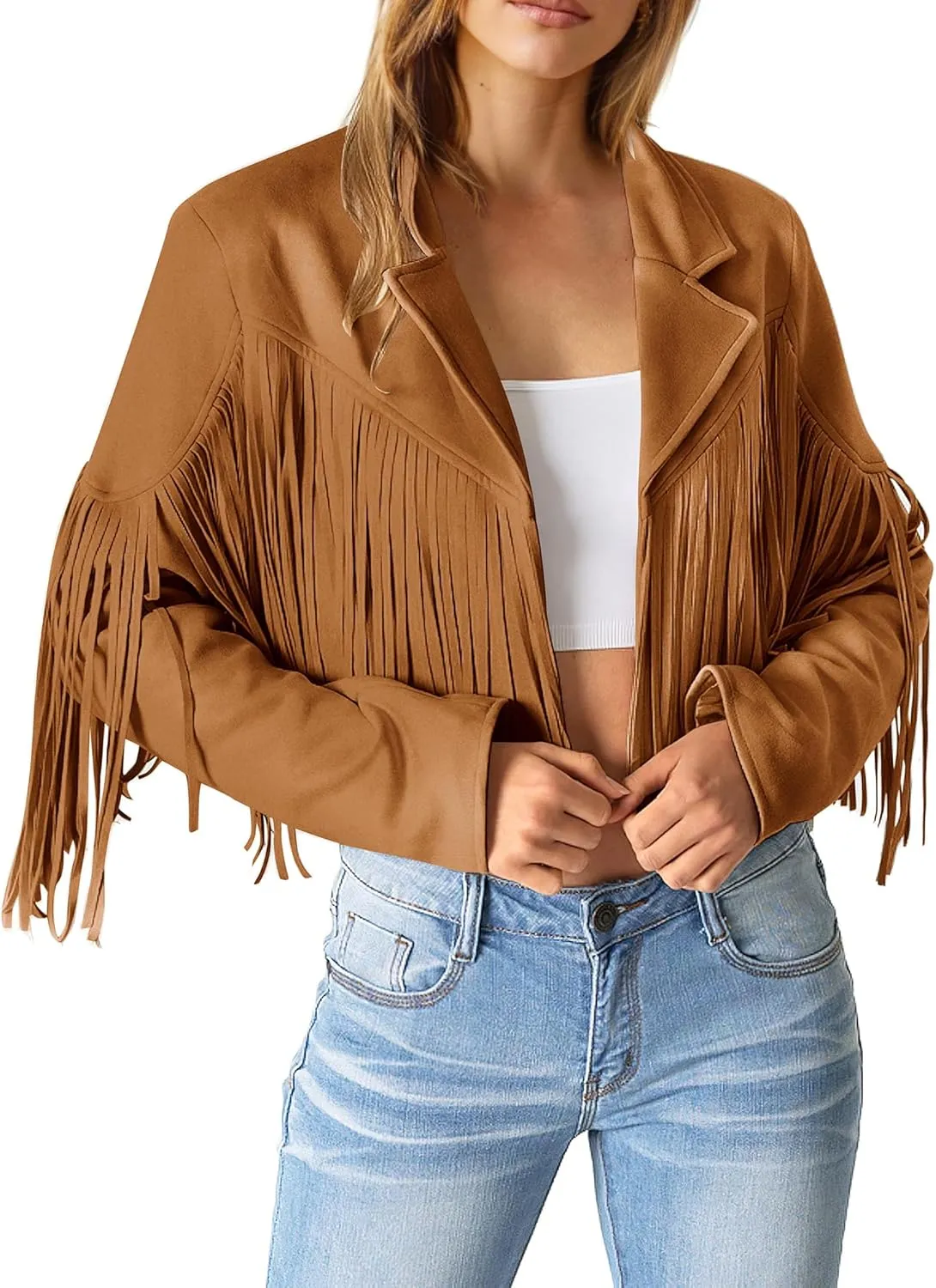 PRETTYGARDEN Women's Faux Suede Leather Jackets Tassel Motorcycle Cropped Coats 2025 Fashion Clothes