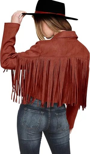 PRETTYGARDEN Women's Faux Suede Leather Jackets Tassel Motorcycle Cropped Coats 2025 Fashion Clothes