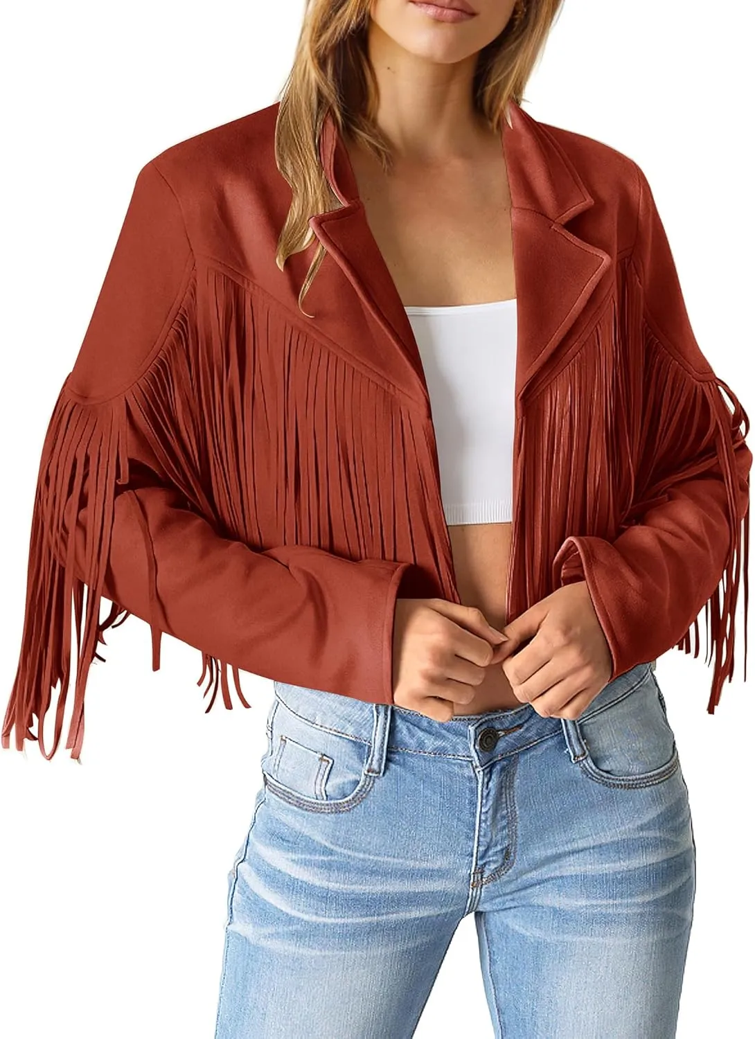 PRETTYGARDEN Women's Faux Suede Leather Jackets Tassel Motorcycle Cropped Coats 2025 Fashion Clothes
