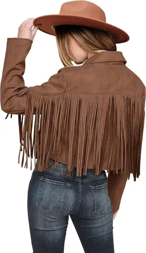 PRETTYGARDEN Women's Faux Suede Leather Jackets Tassel Motorcycle Cropped Coats 2025 Fashion Clothes