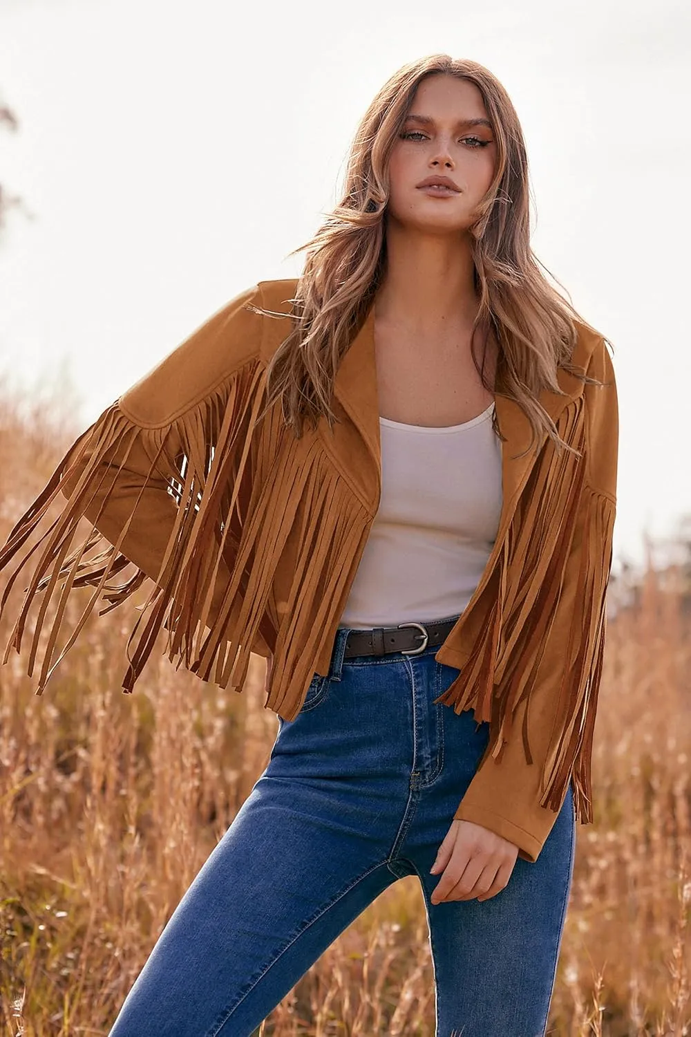 PRETTYGARDEN Women's Faux Suede Leather Jackets Tassel Motorcycle Cropped Coats 2025 Fashion Clothes