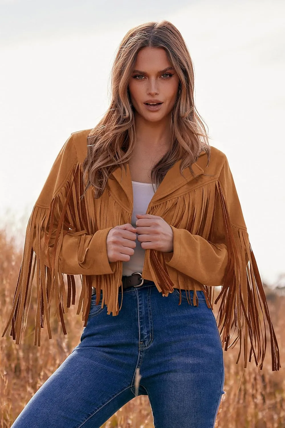 PRETTYGARDEN Women's Faux Suede Leather Jackets Tassel Motorcycle Cropped Coats 2025 Fashion Clothes