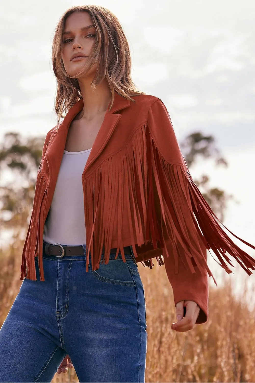PRETTYGARDEN Women's Faux Suede Leather Jackets Tassel Motorcycle Cropped Coats 2025 Fashion Clothes