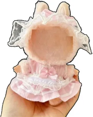 Princess Lace Dress Outfit for Labubu Doll（No Doll） | Handmade Fairy Tale Wardrobe | Delicate Pink Ruffles & Pearl Details (No Doll) (Pink)