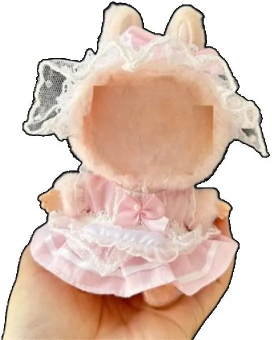 Princess Lace Dress Outfit for Labubu Doll（No Doll） | Handmade Fairy Tale Wardrobe | Delicate Pink Ruffles & Pearl Details (No Doll) (Pink)