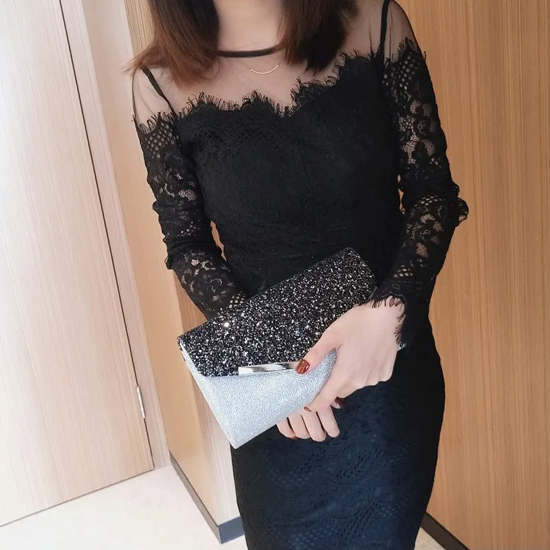 PU Leather Sequins Party Clutch