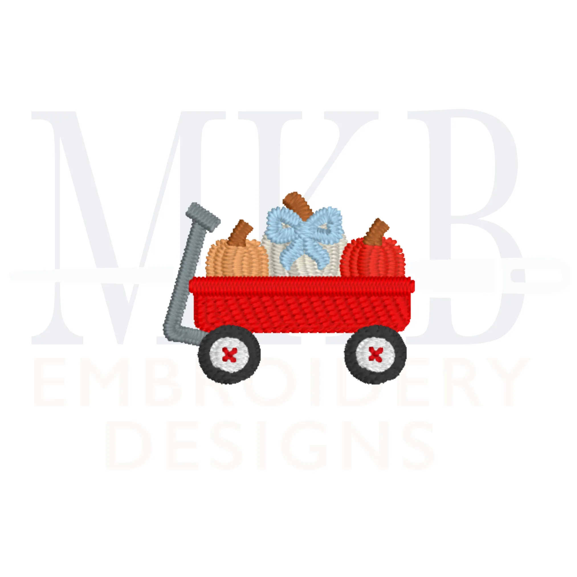 Pumpkin Bow Trio Wagon Embroidery Design