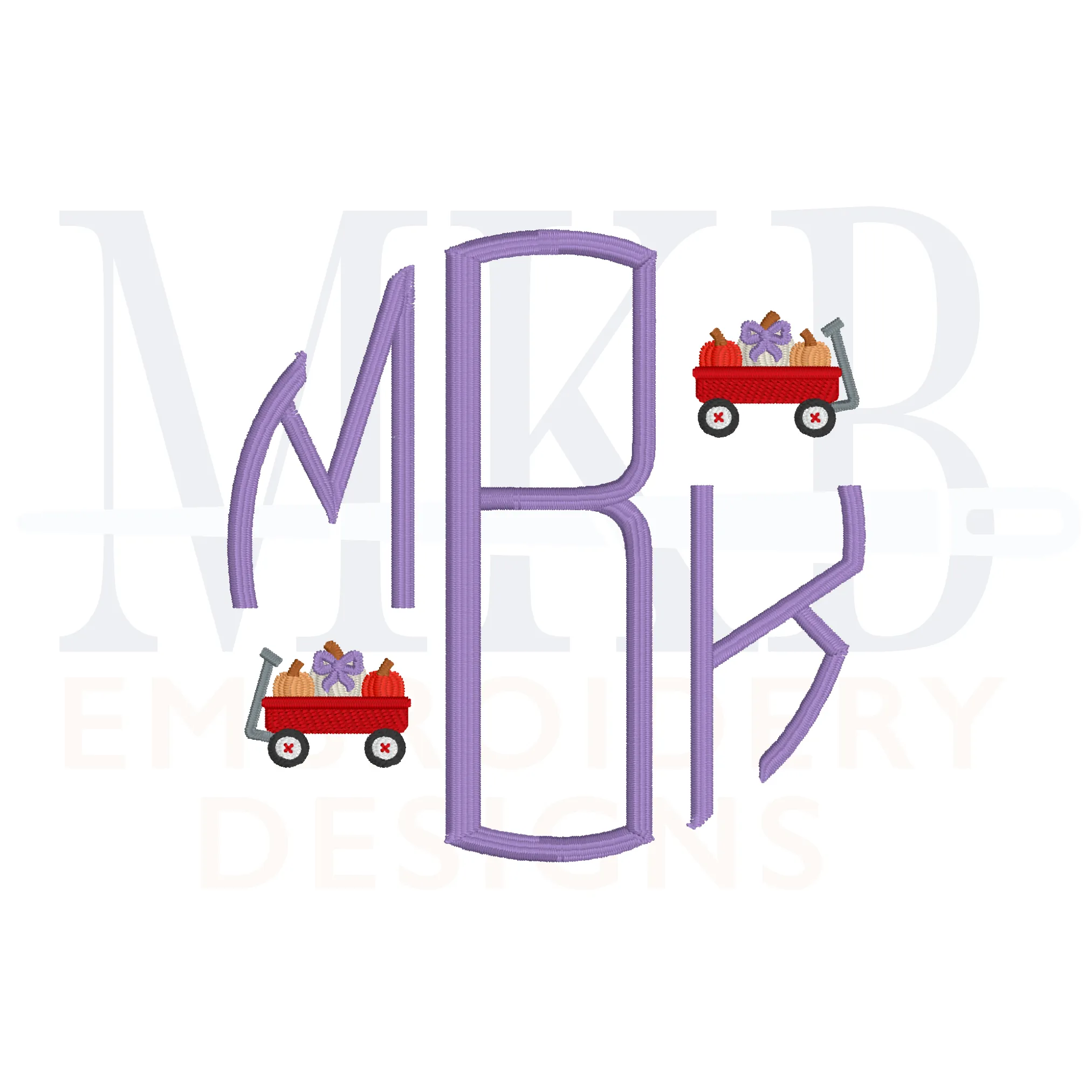 Pumpkin Bow Trio Wagon Embroidery Design