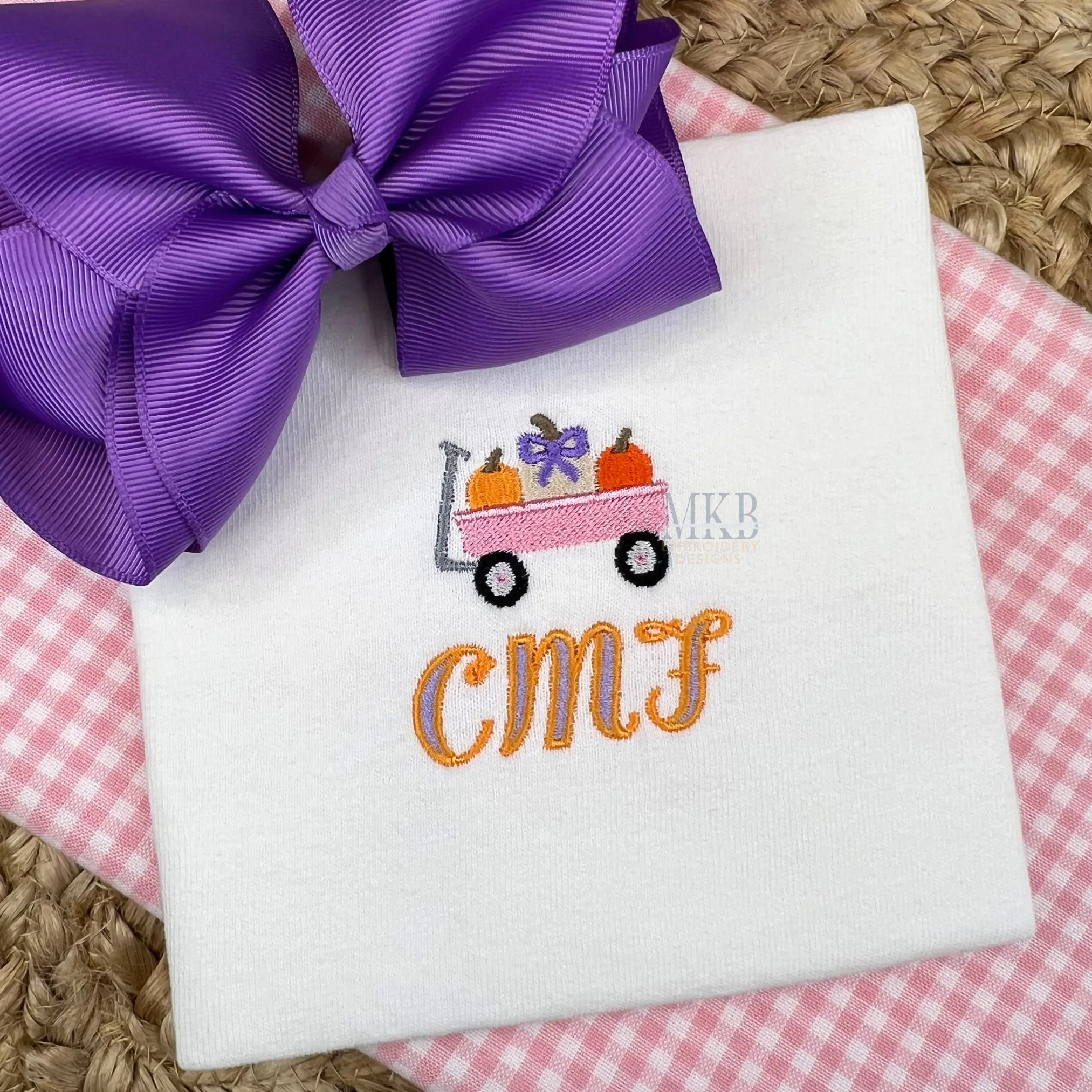 Pumpkin Bow Trio Wagon Embroidery Design