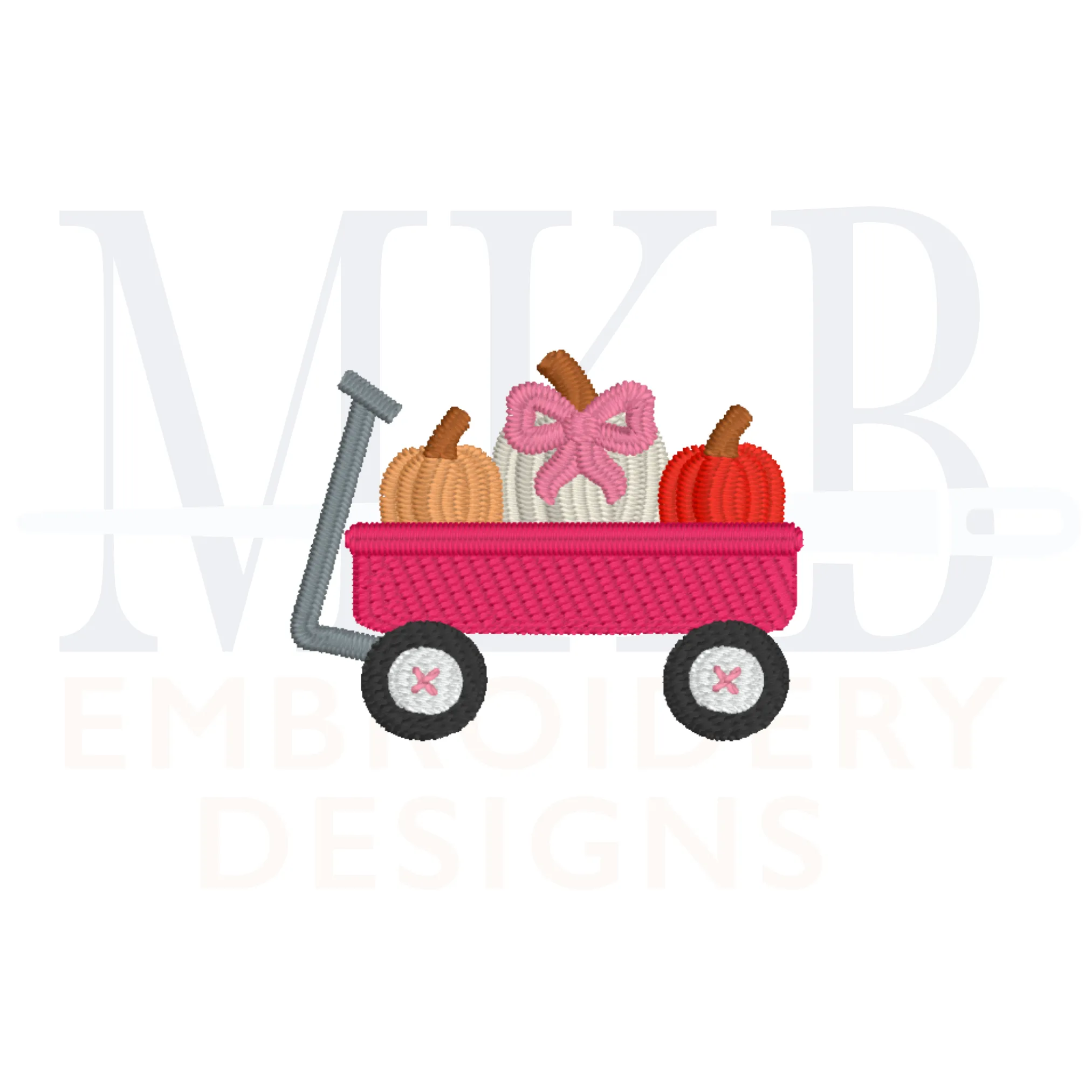 Pumpkin Bow Trio Wagon Embroidery Design
