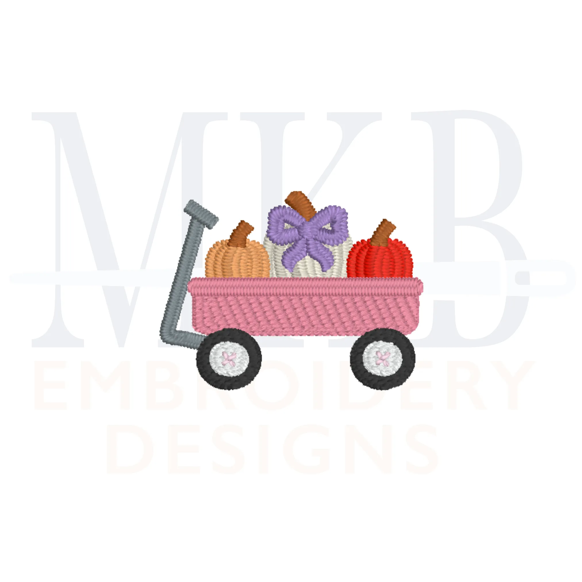 Pumpkin Bow Trio Wagon Embroidery Design