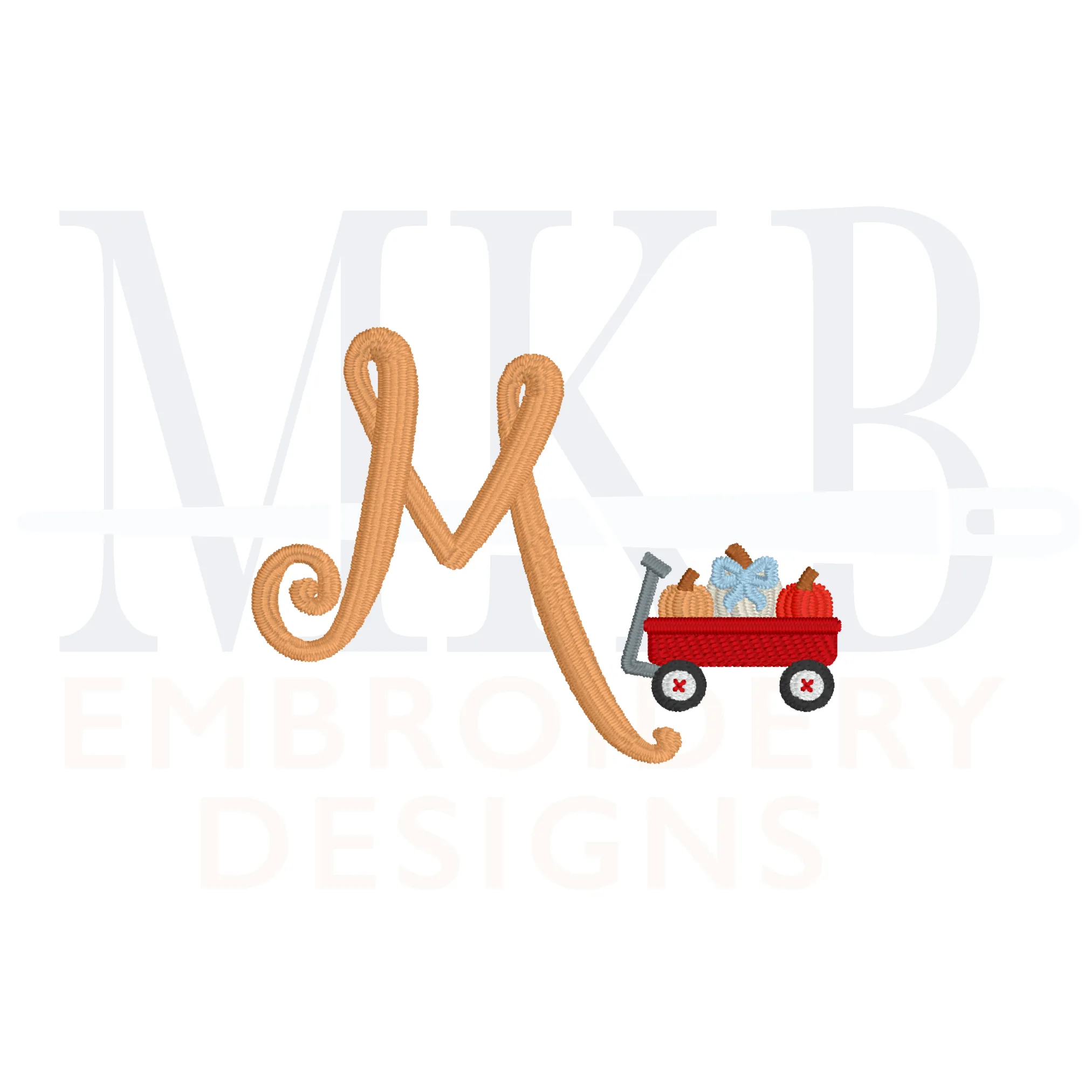 Pumpkin Bow Trio Wagon Embroidery Design