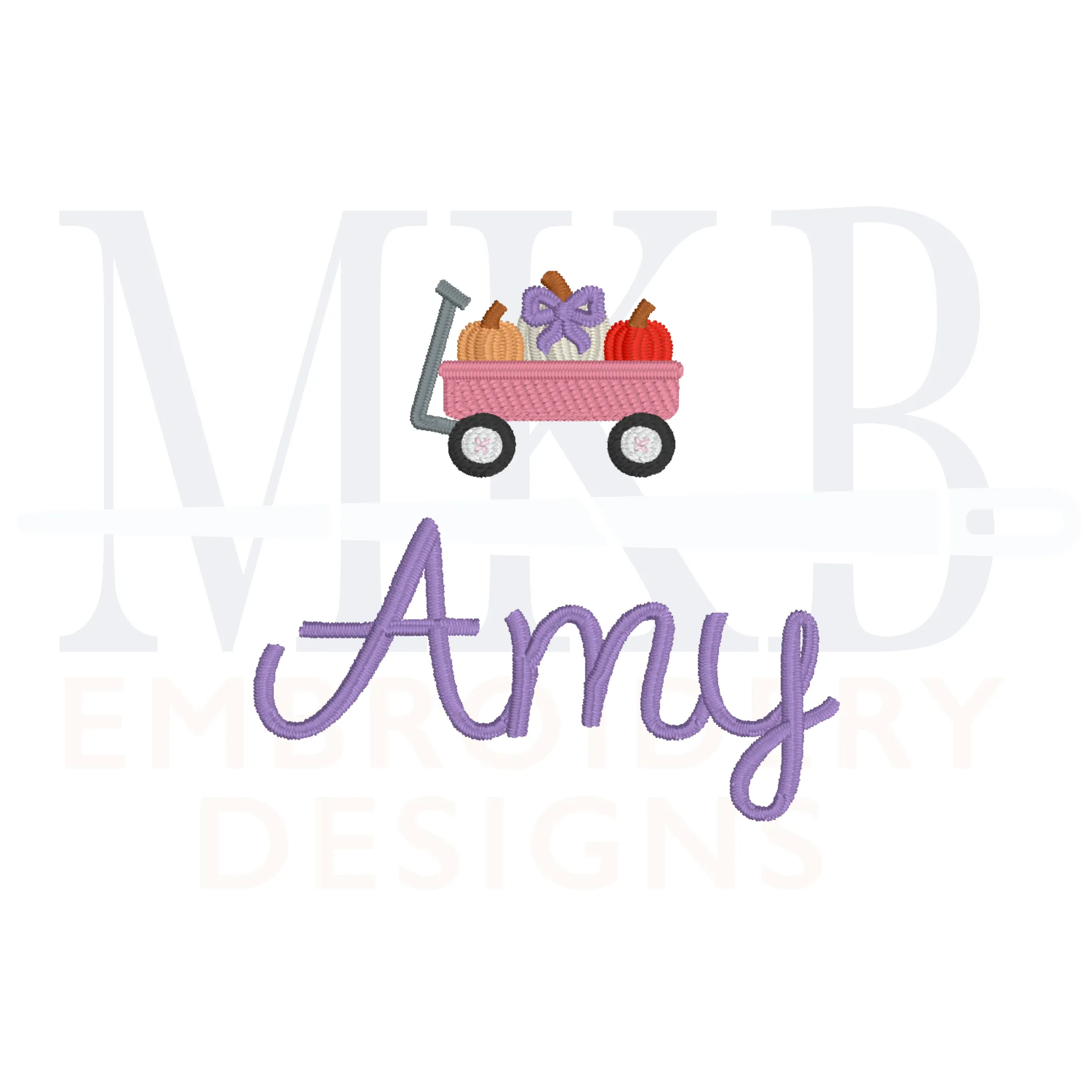 Pumpkin Bow Trio Wagon Embroidery Design
