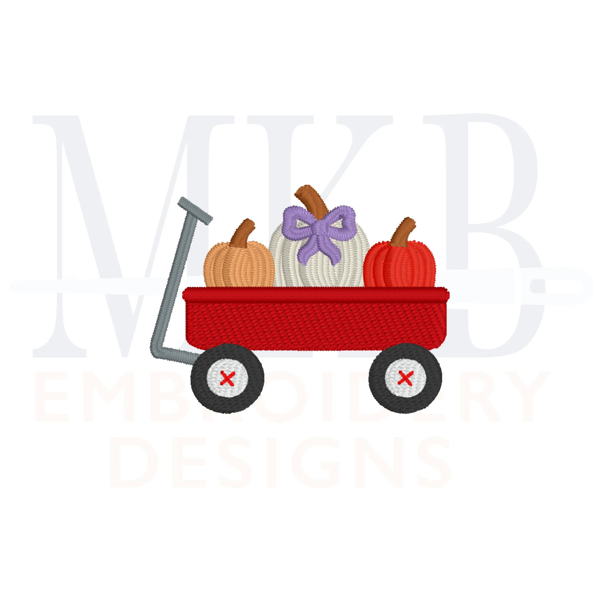 Pumpkin Bow Trio Wagon Embroidery Design