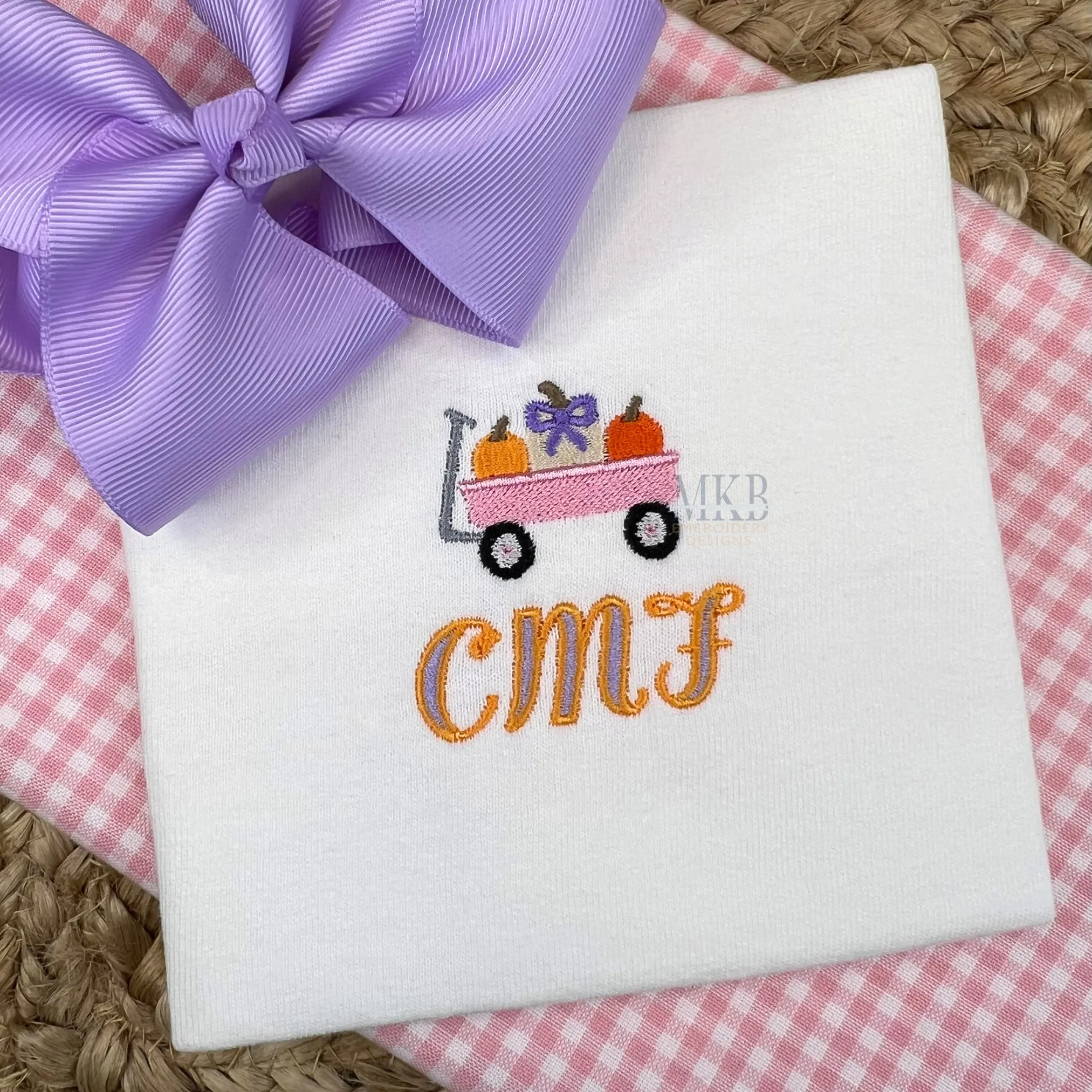 Pumpkin Bow Trio Wagon Embroidery Design