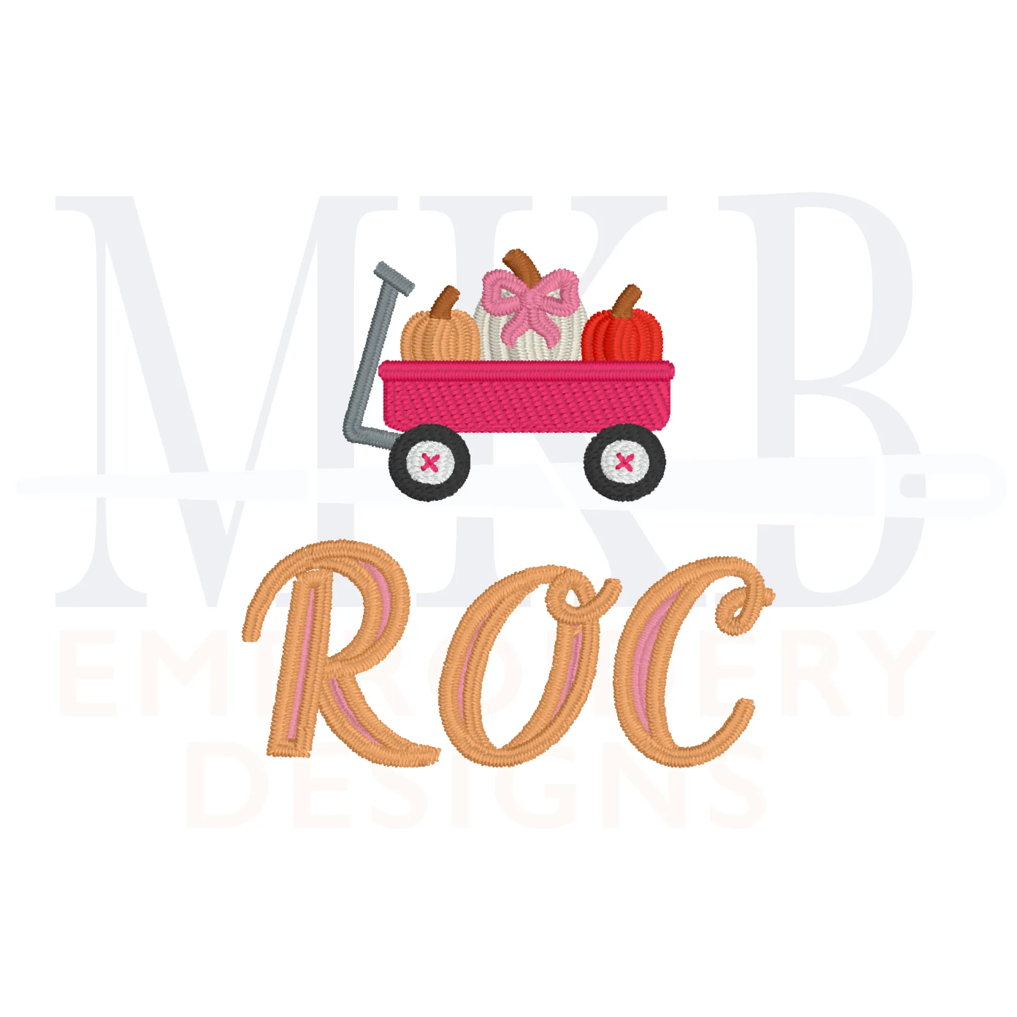 Pumpkin Bow Trio Wagon Embroidery Design