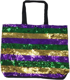 Purple, Green and Gold Mardi Gras Sequin Stripe Tote (Each), Beach Bag, Tote Bag, Purse, Shoulder Bag, Tote Bag Purse