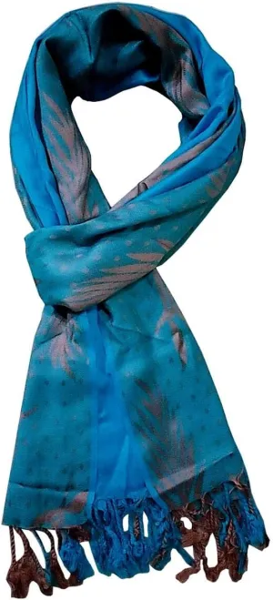 Purpledip Woolen Stole 'Leafy Trails': Jacquard Embroidered Faux Pashmina Shawl Scarf (20017)