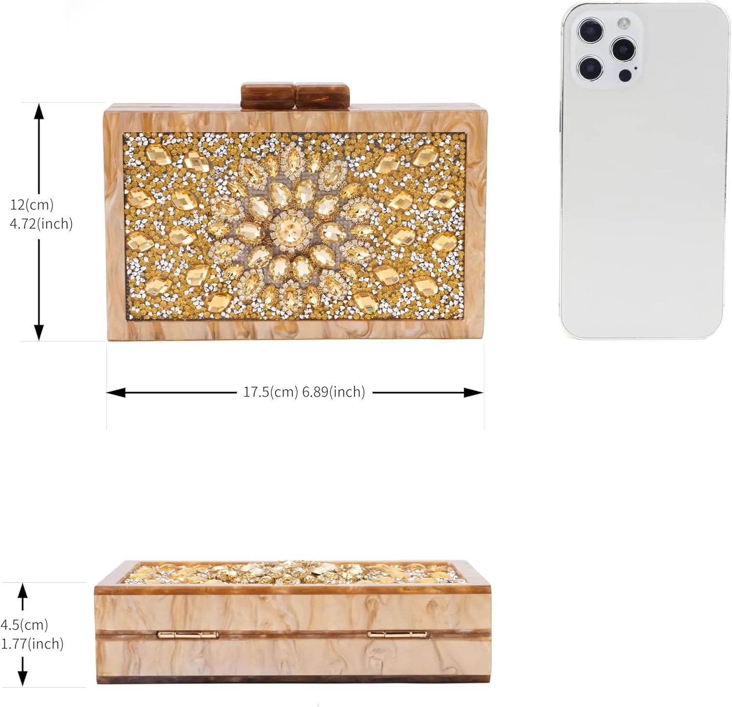 Purse for Women Rhinestones Clutch Bag Acrylic Evening Bag for Wedding Party Shoulder Crossbody Bag with Chain Strap