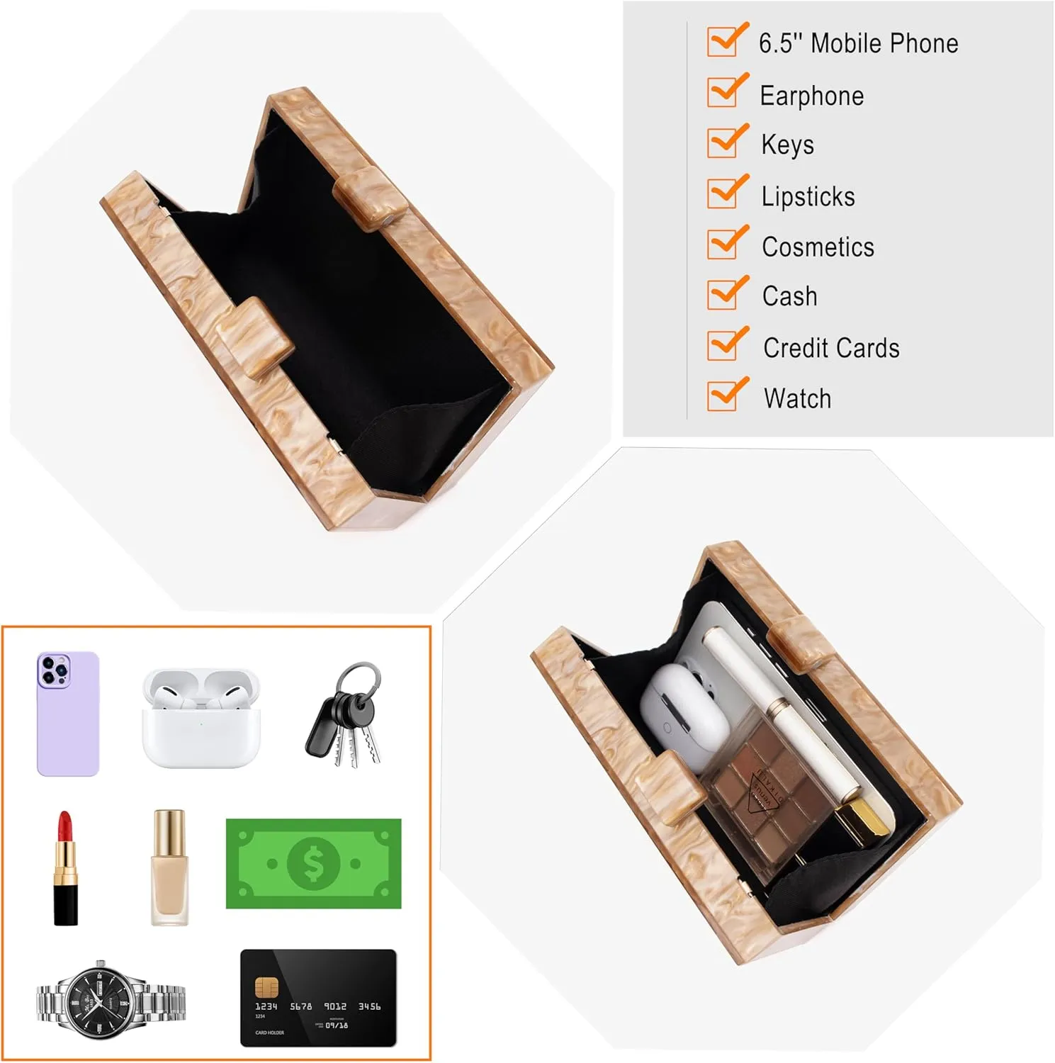 Purse for Women Rhinestones Clutch Bag Acrylic Evening Bag for Wedding Party Shoulder Crossbody Bag with Chain Strap