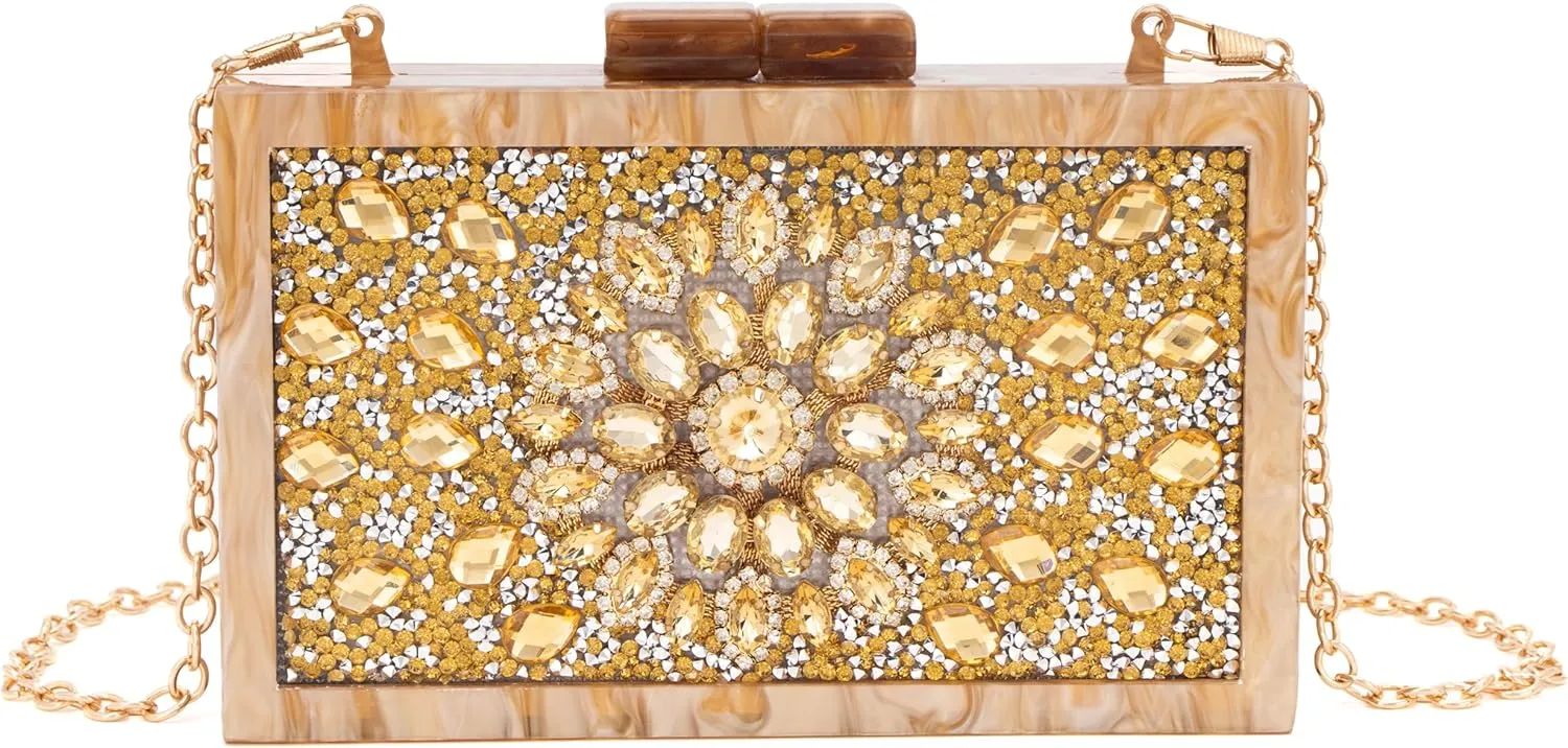 Purse for Women Rhinestones Clutch Bag Acrylic Evening Bag for Wedding Party Shoulder Crossbody Bag with Chain Strap