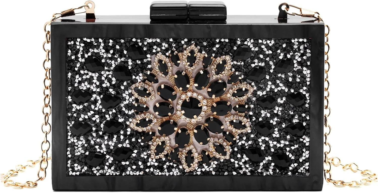 Purse for Women Rhinestones Clutch Bag Acrylic Evening Bag for Wedding Party Shoulder Crossbody Bag with Chain Strap
