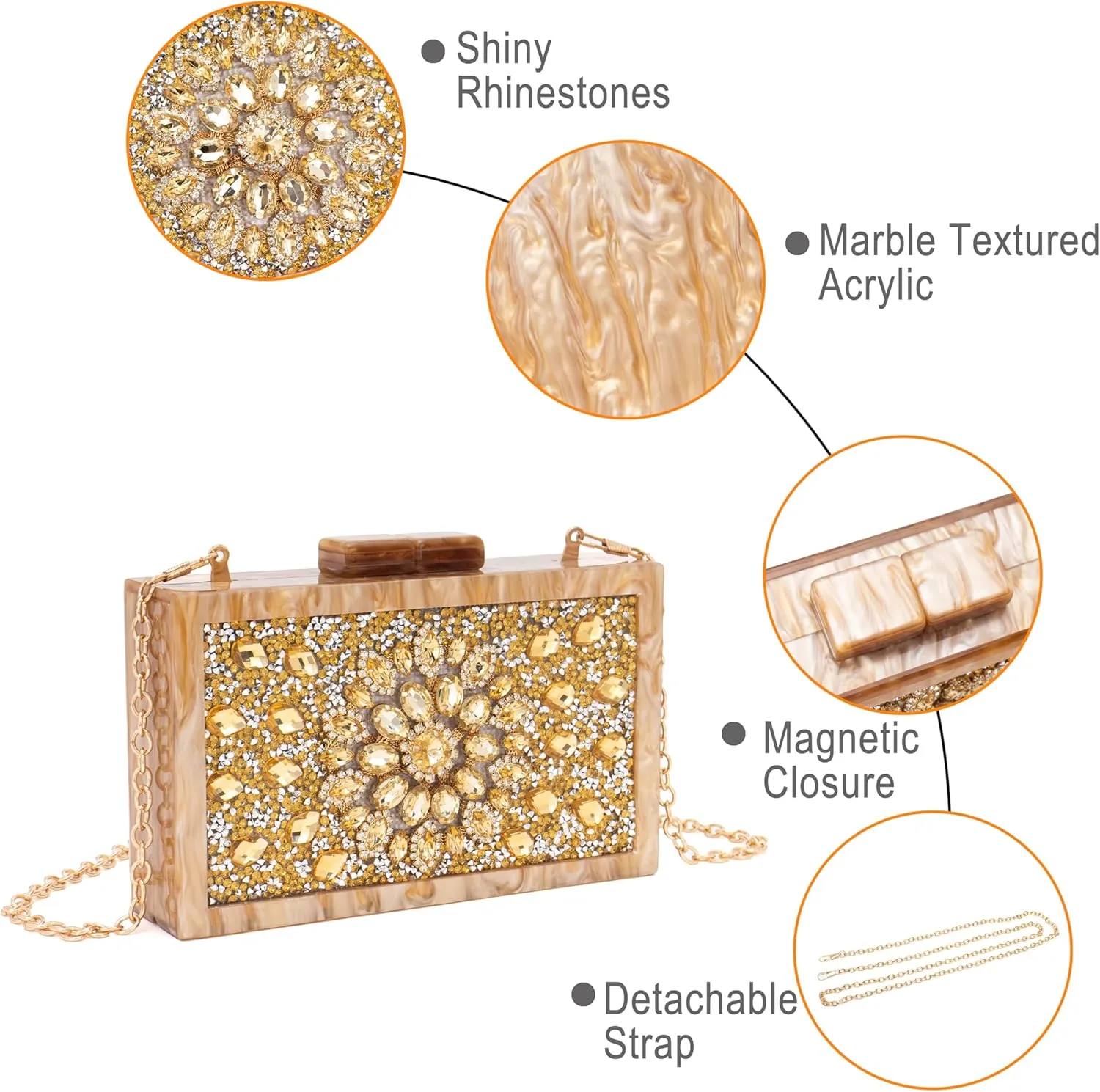 Purse for Women Rhinestones Clutch Bag Acrylic Evening Bag for Wedding Party Shoulder Crossbody Bag with Chain Strap
