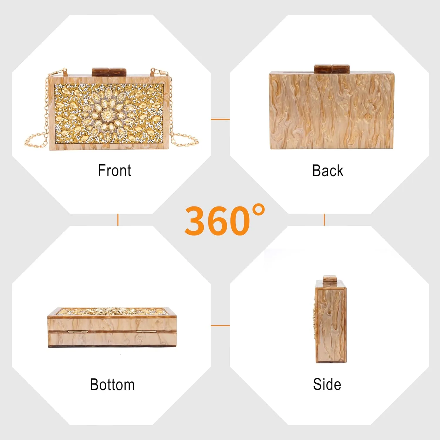 Purse for Women Rhinestones Clutch Bag Acrylic Evening Bag for Wedding Party Shoulder Crossbody Bag with Chain Strap