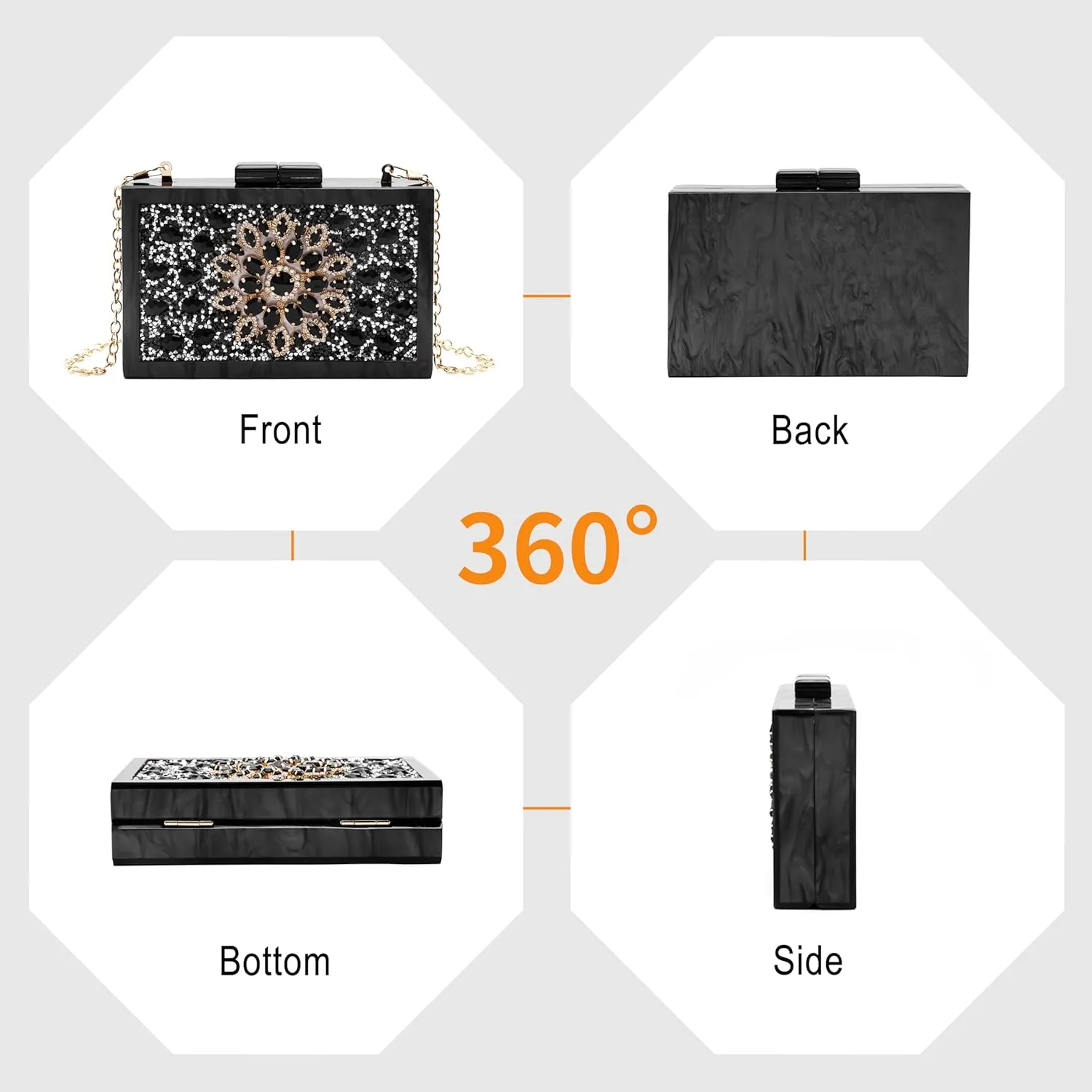 Purse for Women Rhinestones Clutch Bag Acrylic Evening Bag for Wedding Party Shoulder Crossbody Bag with Chain Strap