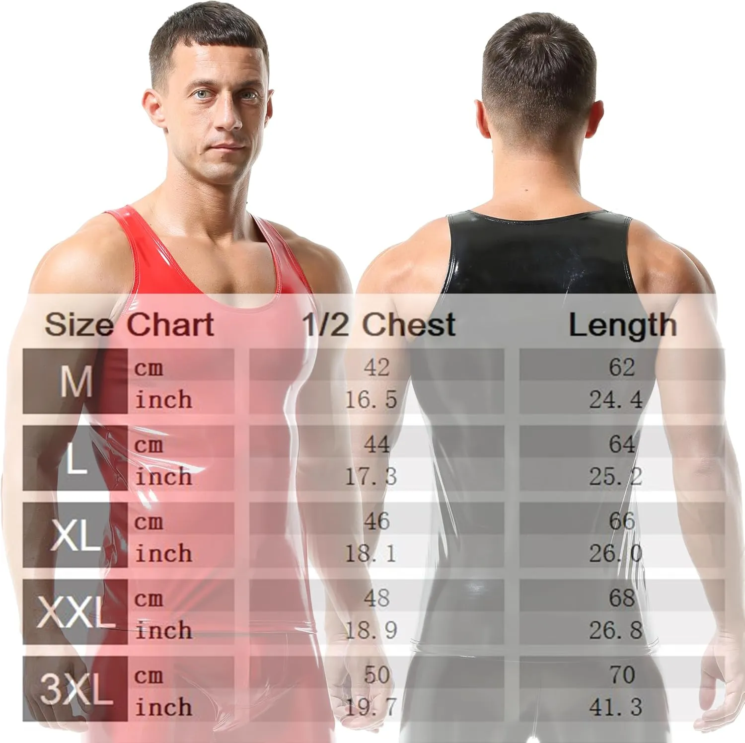 QiaTi Men's Faux Leather Undershirt Slim Fit Sleeveless Tank Top Nightclub Party Round Neck Shirts Muscle Top T-Shirts
