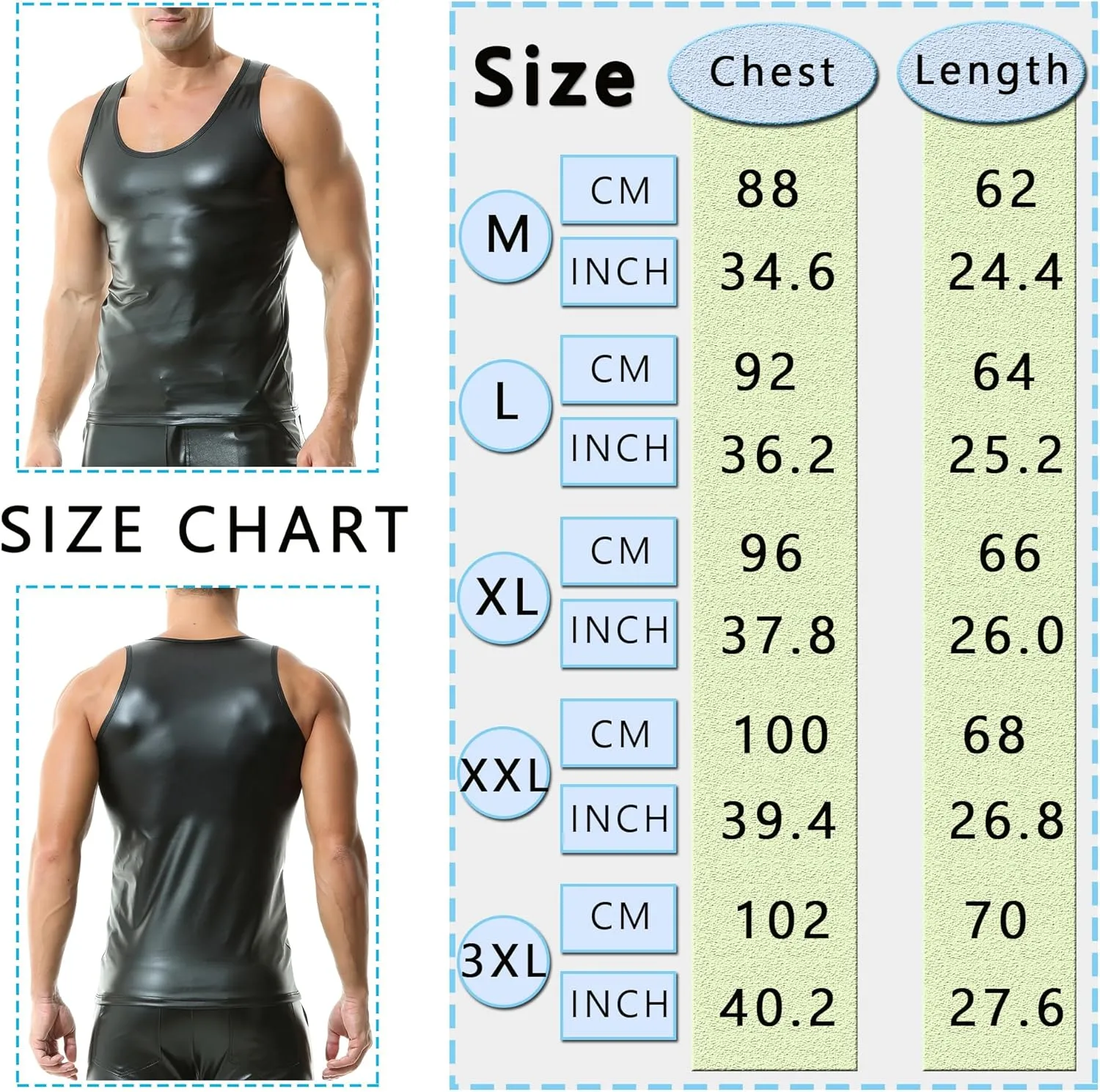 QiaTi Men's Faux Leather Undershirt Slim Fit Sleeveless Tank Top Nightclub Party Round Neck Shirts Muscle Top T-Shirts