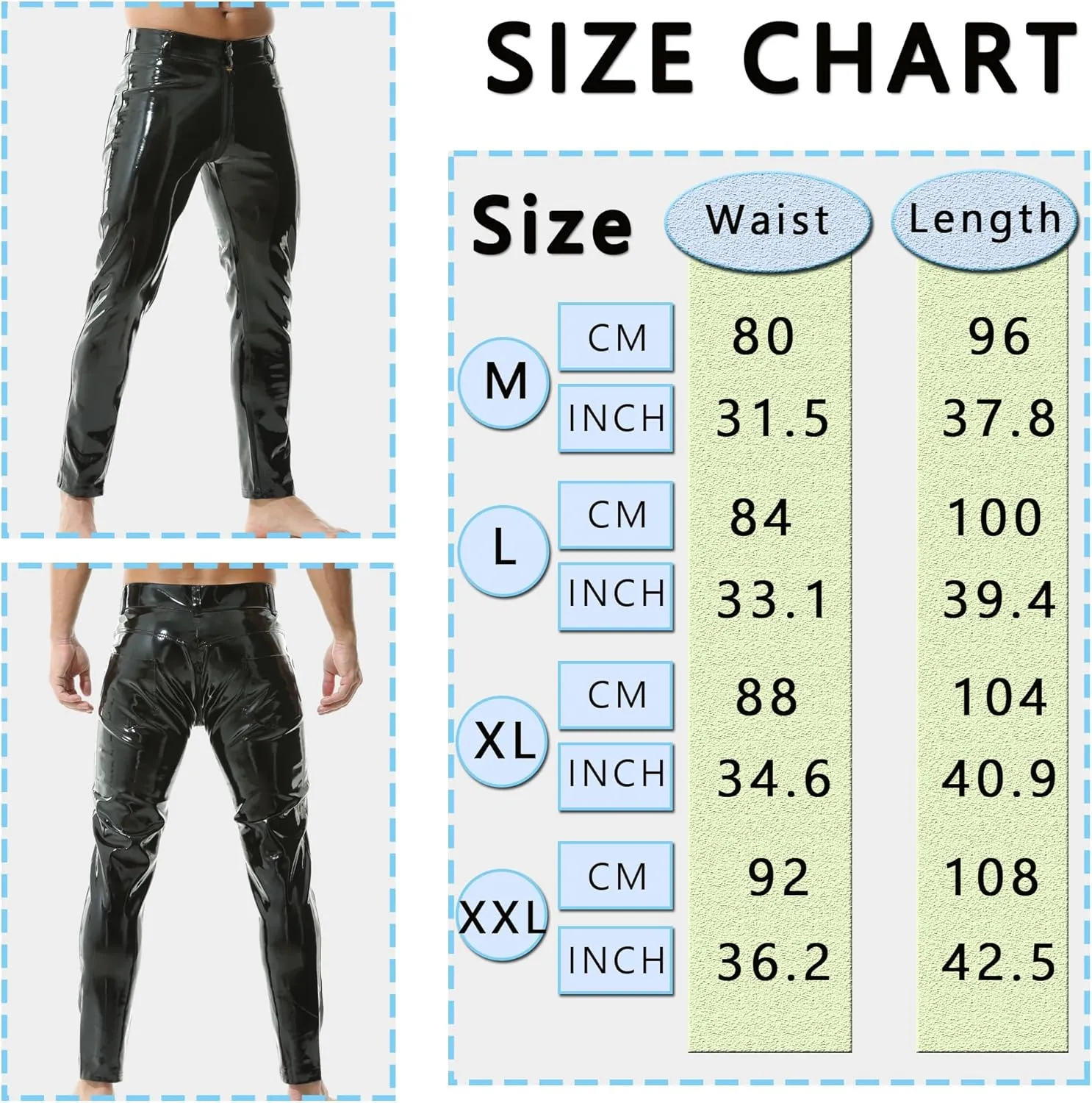 QiaTi Mens Skinny Pants Faux Leather Open Crotch Trousers with Bulge Pouch