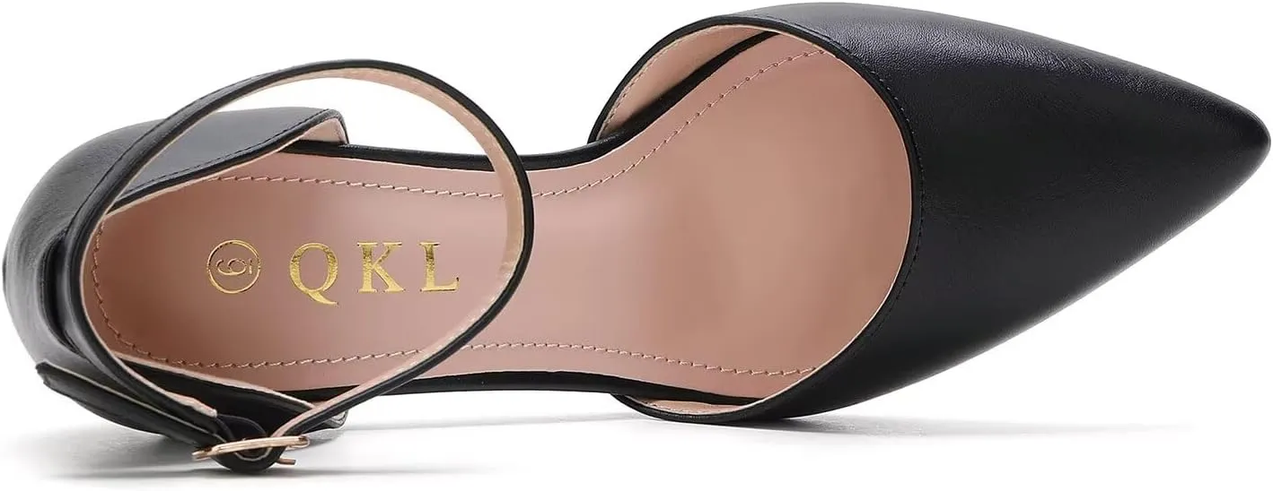 QKL Women's Closed Toe Pointed Heels Pumps