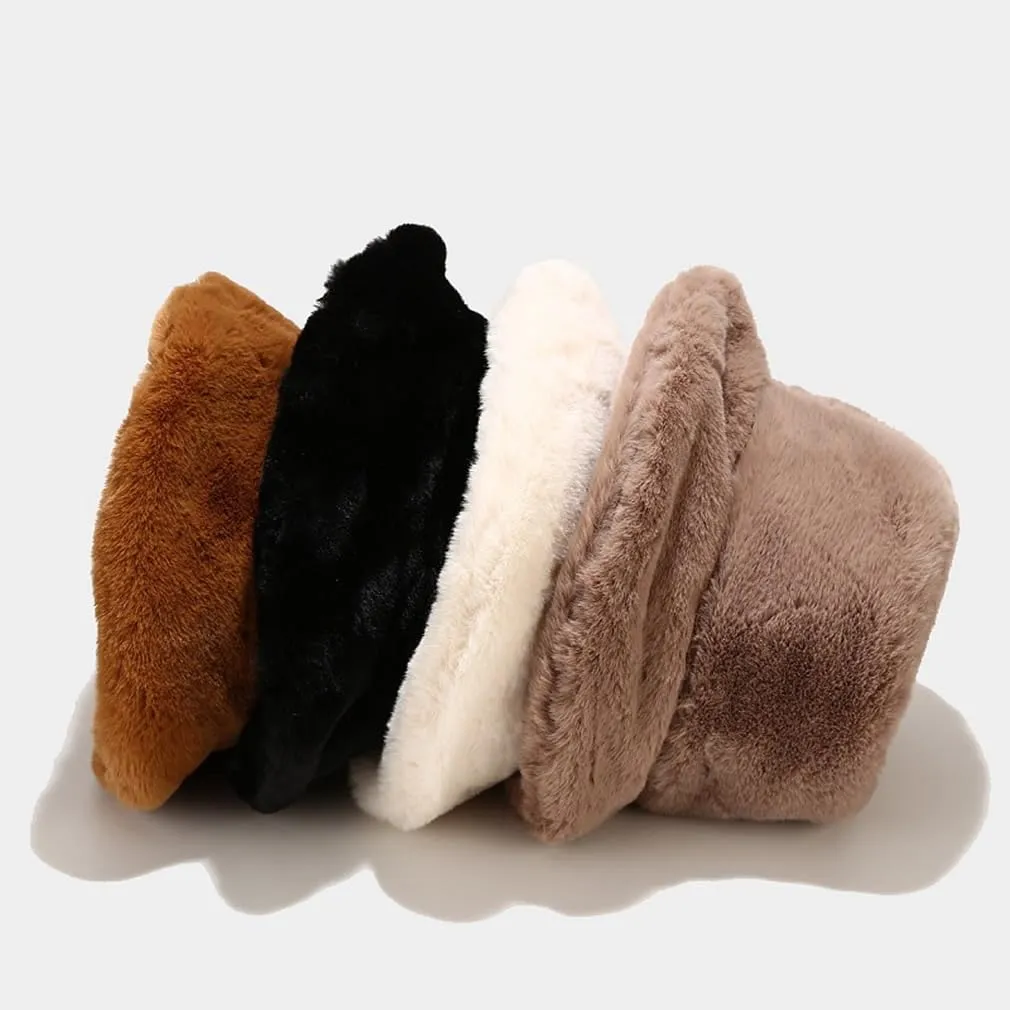 Quanhaigou Winter Faux Fur Bucket Hat,Fuzzy Warm Hat for Women Men, Fluffy Fisherman Cap