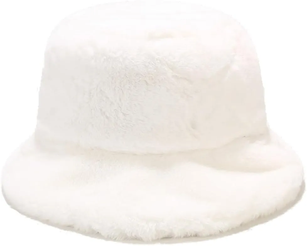 Quanhaigou Winter Faux Fur Bucket Hat,Fuzzy Warm Hat for Women Men, Fluffy Fisherman Cap