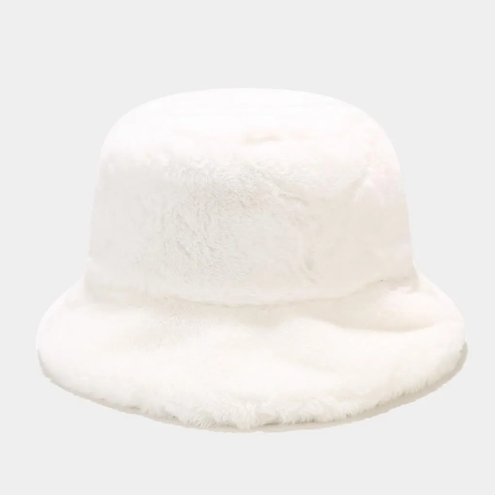 Quanhaigou Winter Faux Fur Bucket Hat,Fuzzy Warm Hat for Women Men, Fluffy Fisherman Cap