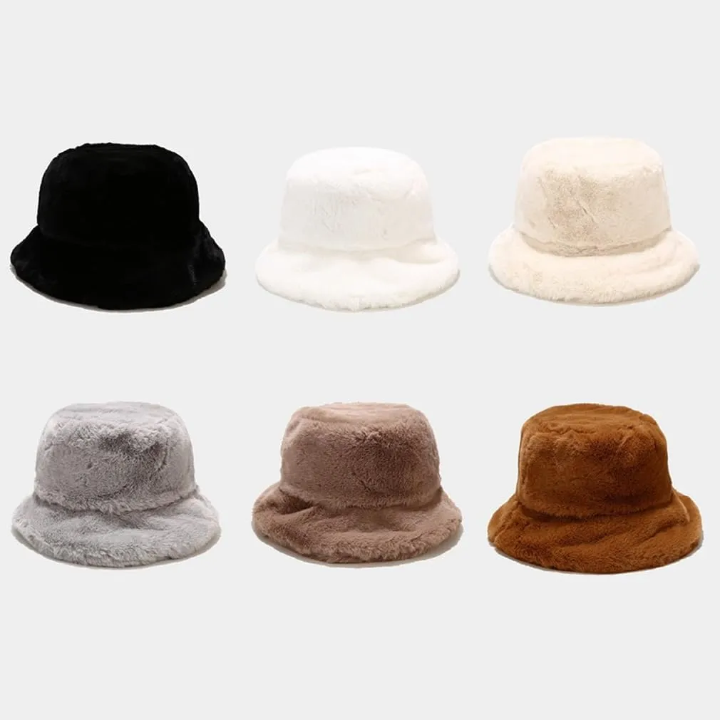 Quanhaigou Winter Faux Fur Bucket Hat,Fuzzy Warm Hat for Women Men, Fluffy Fisherman Cap