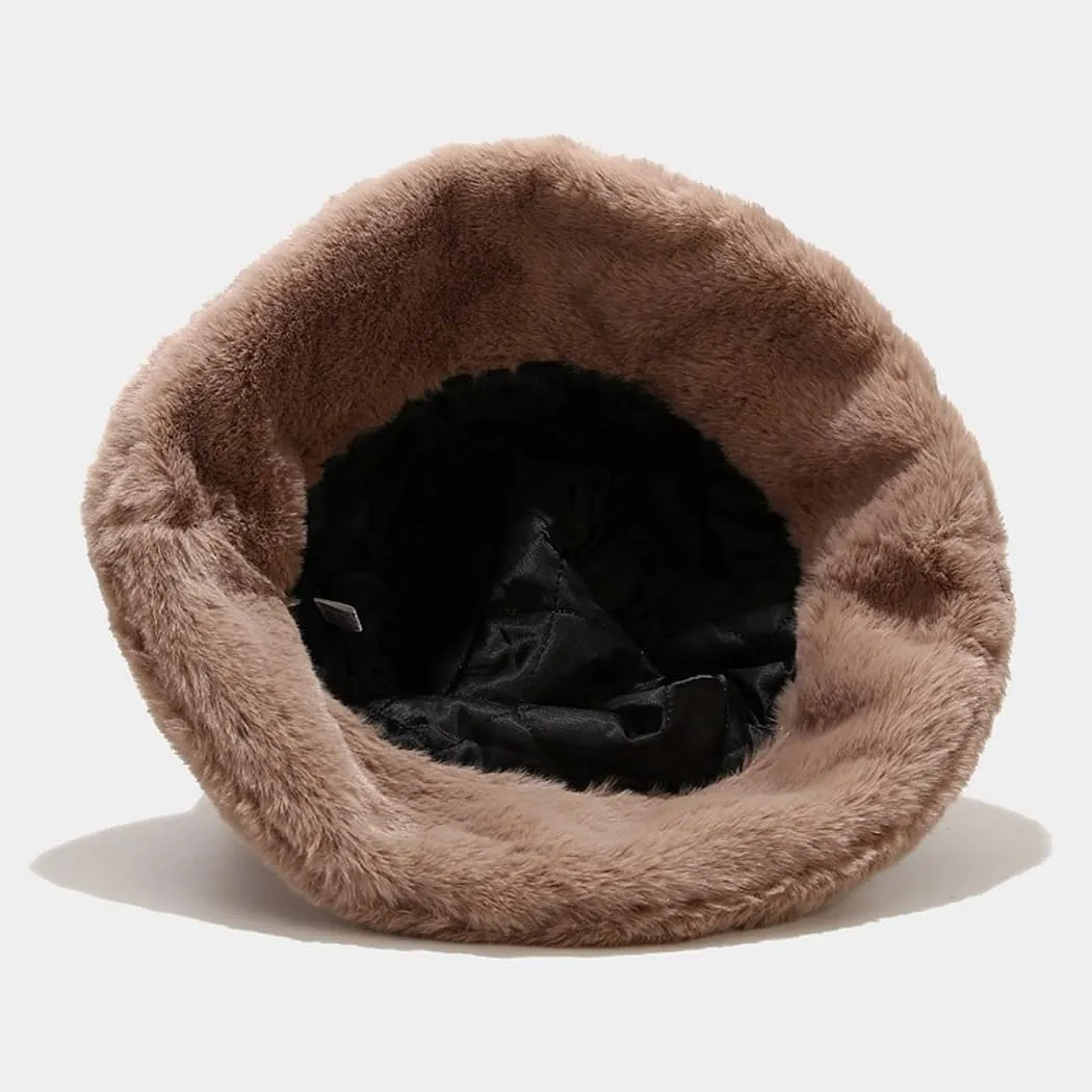 Quanhaigou Winter Faux Fur Bucket Hat,Fuzzy Warm Hat for Women Men, Fluffy Fisherman Cap