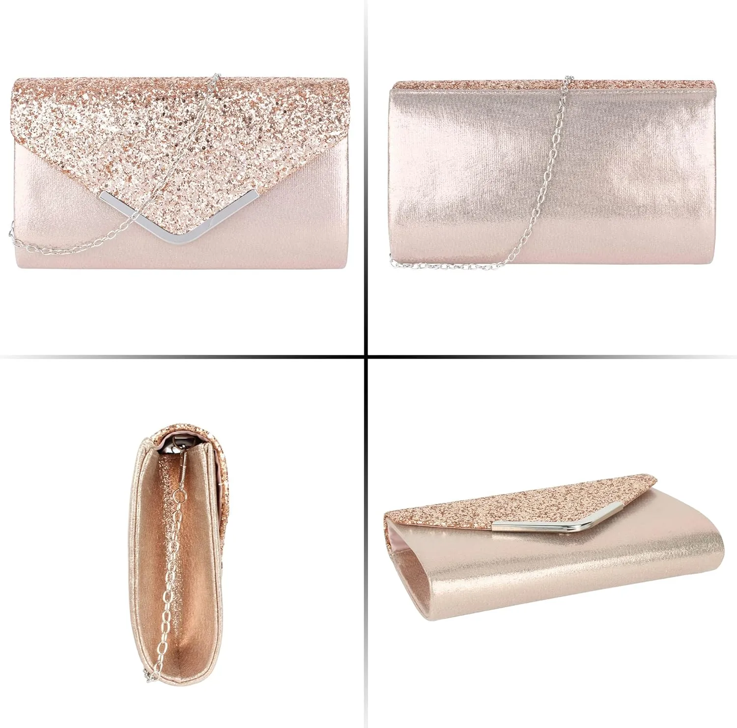 Queena Womens Shiny Glitter Evening Clutch Envelope Handbag Chain Purse for Wedding Party Prom Gift for Mom Wife Girlfriend