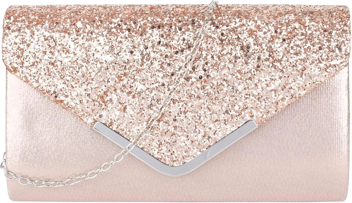 Queena Womens Shiny Glitter Evening Clutch Envelope Handbag Chain Purse for Wedding Party Prom Gift for Mom Wife Girlfriend