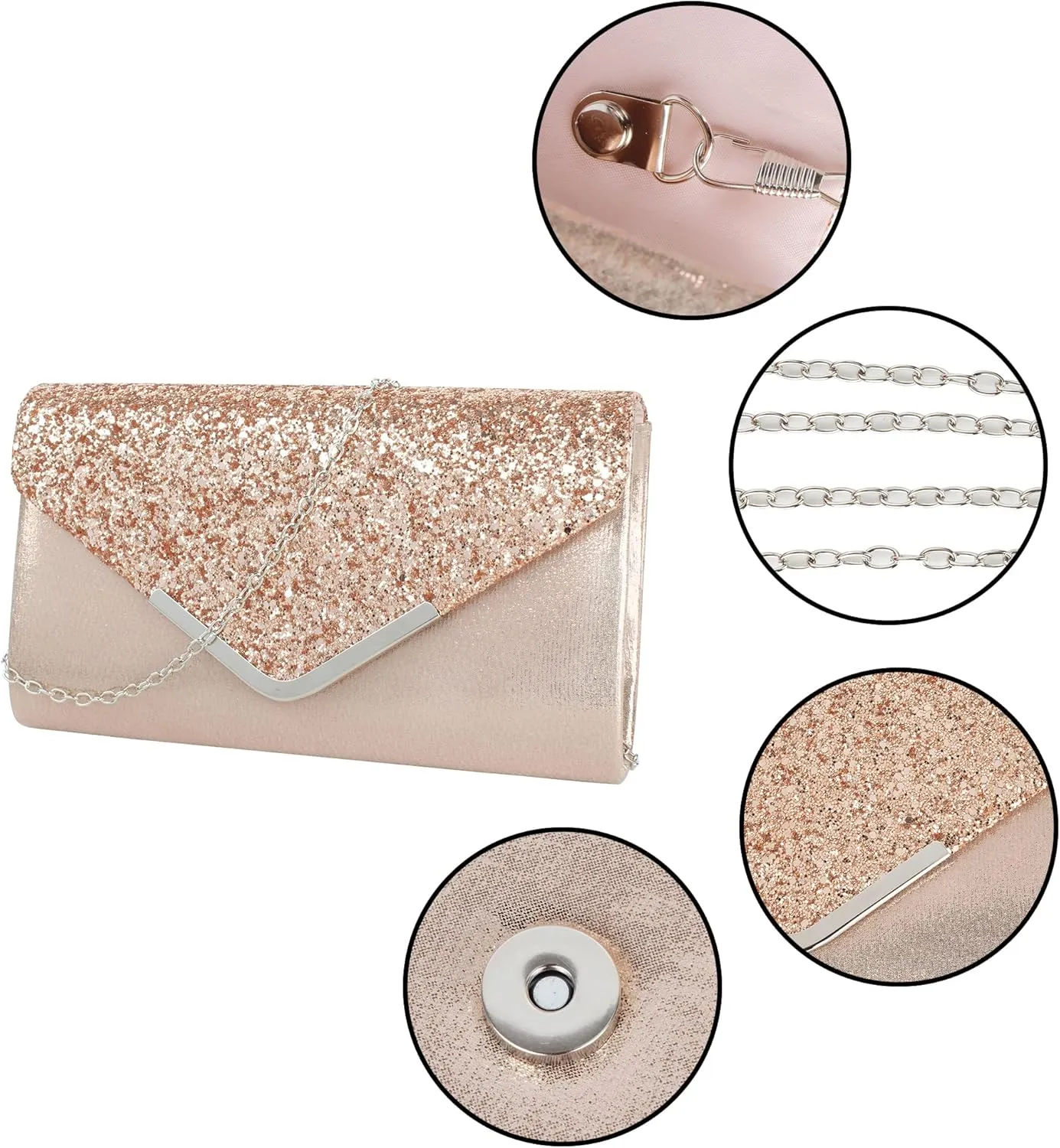 Queena Womens Shiny Glitter Evening Clutch Envelope Handbag Chain Purse for Wedding Party Prom Gift for Mom Wife Girlfriend