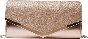 Queena Womens Shiny Glitter Evening Clutch Envelope Handbag Chain Purse for Wedding Party Prom Gift for Mom Wife Girlfriend