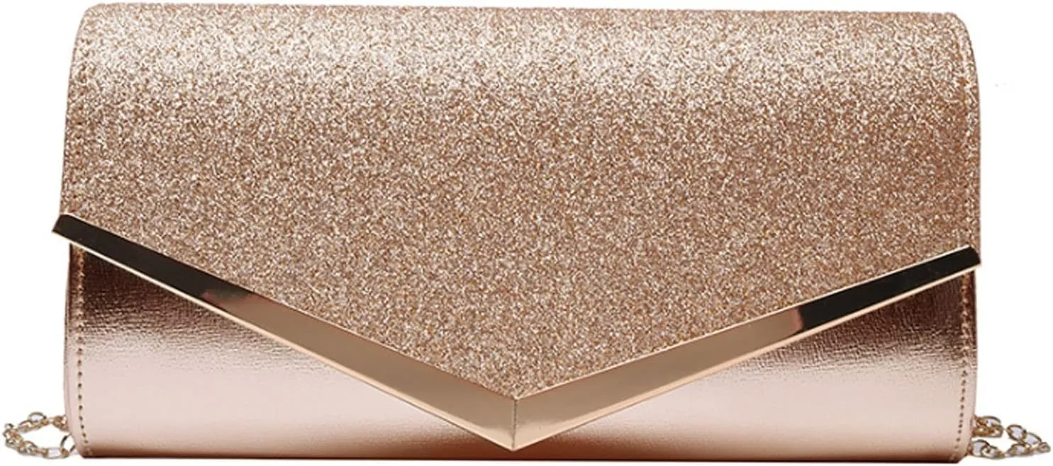 Queena Womens Shiny Glitter Evening Clutch Envelope Handbag Chain Purse for Wedding Party Prom Gift for Mom Wife Girlfriend