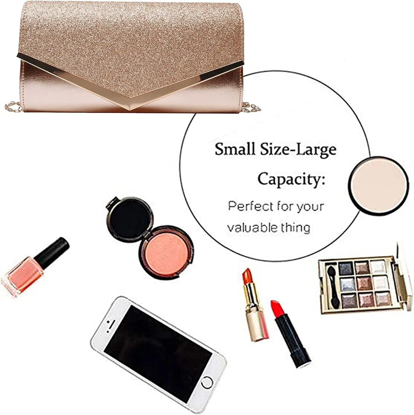 Queena Womens Shiny Glitter Evening Clutch Envelope Handbag Chain Purse for Wedding Party Prom Gift for Mom Wife Girlfriend