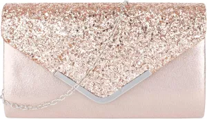 Queena Womens Shiny Glitter Evening Clutch Envelope Handbag Chain Purse for Wedding Party Prom Gift for Mom Wife Girlfriend