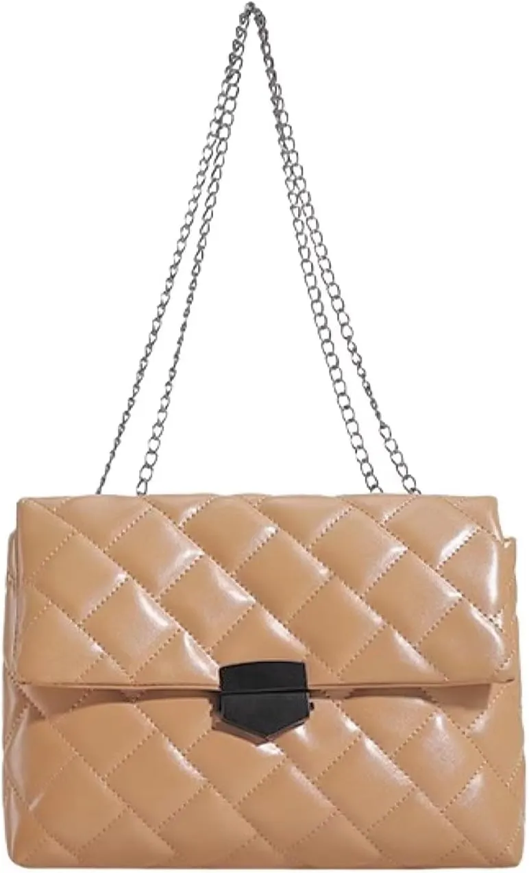 Quilted Crossbody Bag Vegan Faux Leather Trendy Shoulder Purses with Chain Strap Stylish Clutch Purse for Women Ladies