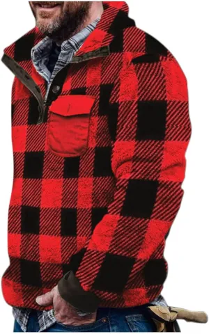 Quilted Lined Flannel Shirt Jacket for Men Hooded Zipper Pocket Long Sleeve Shirt Patchwork Flannel Shirt for Men