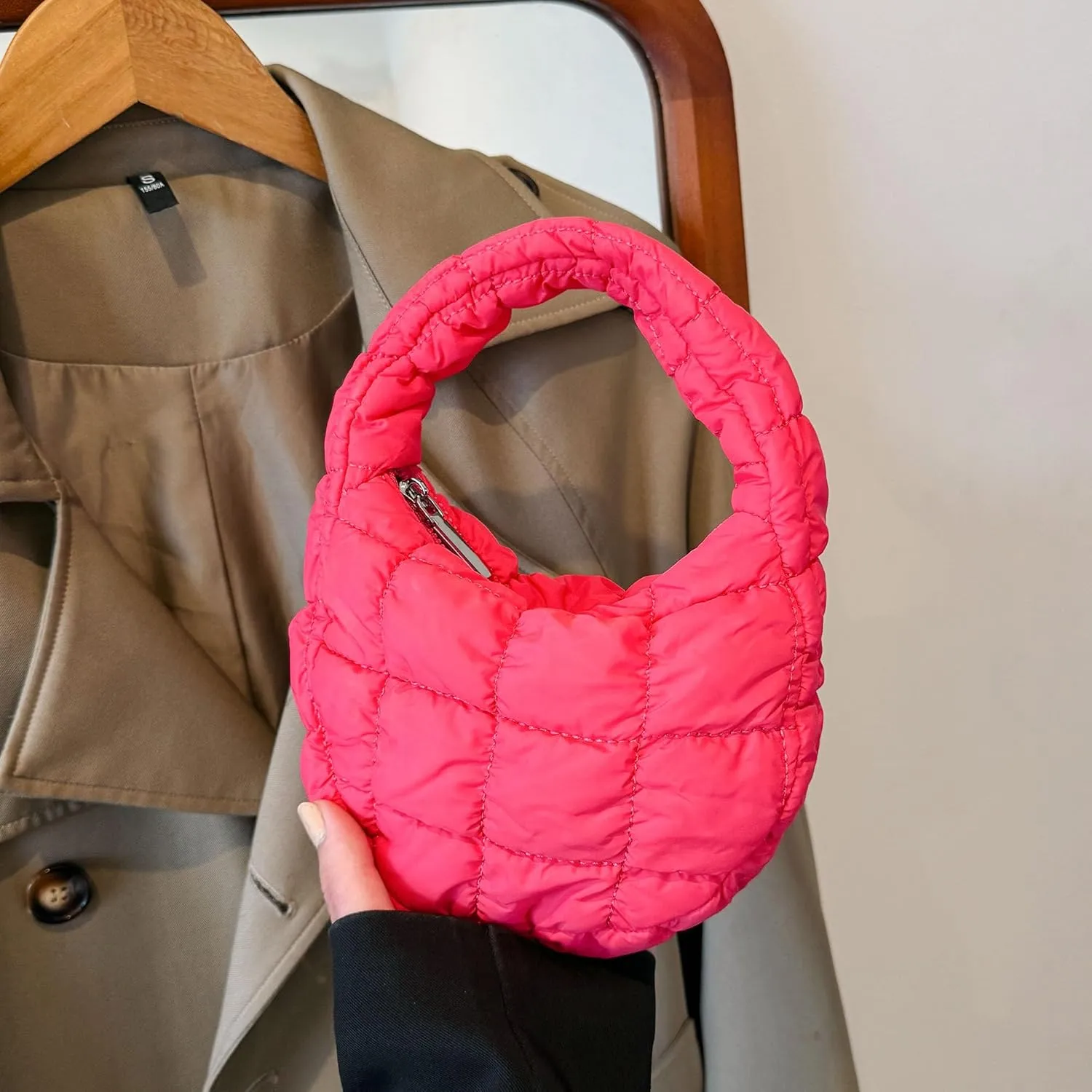 Quilted MINI Handbag and Purses Women Puffer Nylon Hobo Cotton Padded Purse Work Travel Lightweight