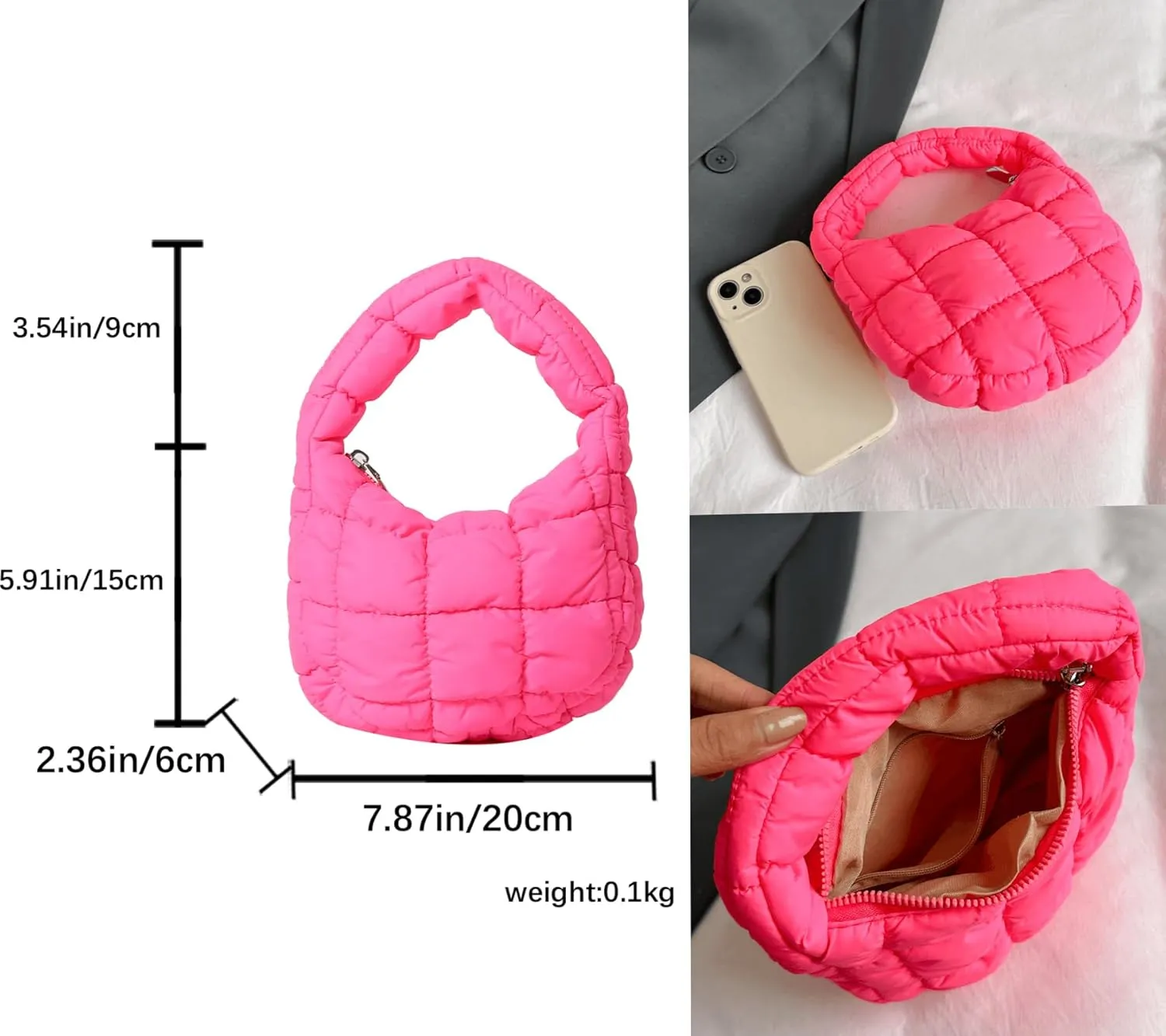 Quilted MINI Handbag and Purses Women Puffer Nylon Hobo Cotton Padded Purse Work Travel Lightweight